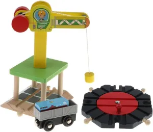 Wooden Trains Railway Set Accessories Track Crane   Freight Car   Turntable