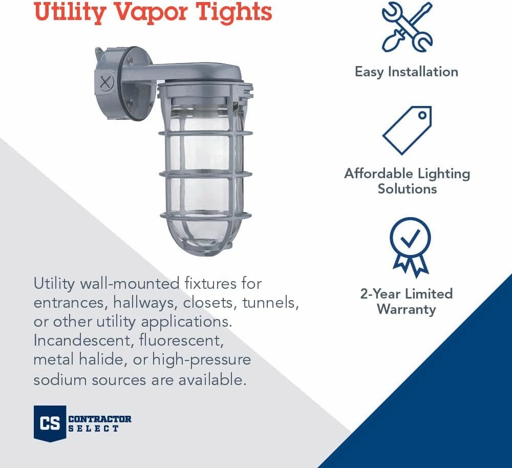 Woods Vandal Resistant Security Light (150W Incandescent Bulb) and Lithonia Lighting Incandescent Utility Vapor Tight Wall Mount Fixture