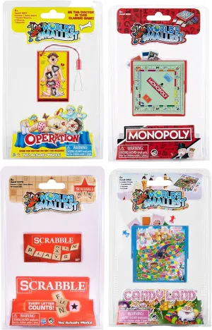 World's Smallest Board Games Set of 4 - Scrabble, Monopoly, Operation, Candy Land (Bundle)