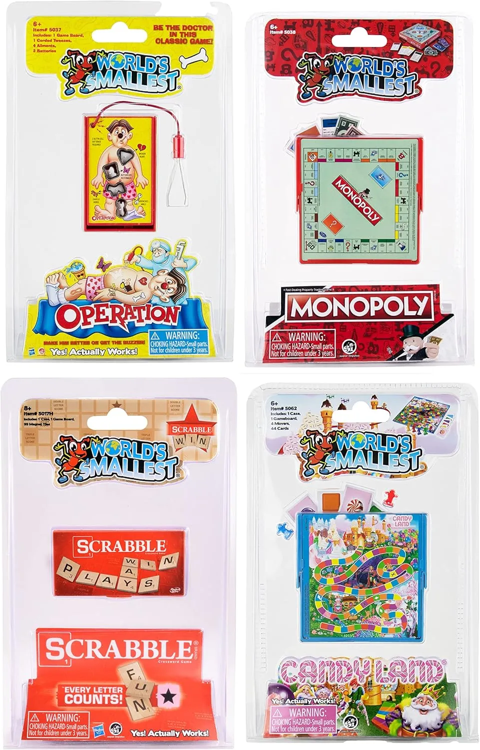 World's Smallest Board Games Set of 4 - Scrabble, Monopoly, Operation, Candy Land (Bundle)
