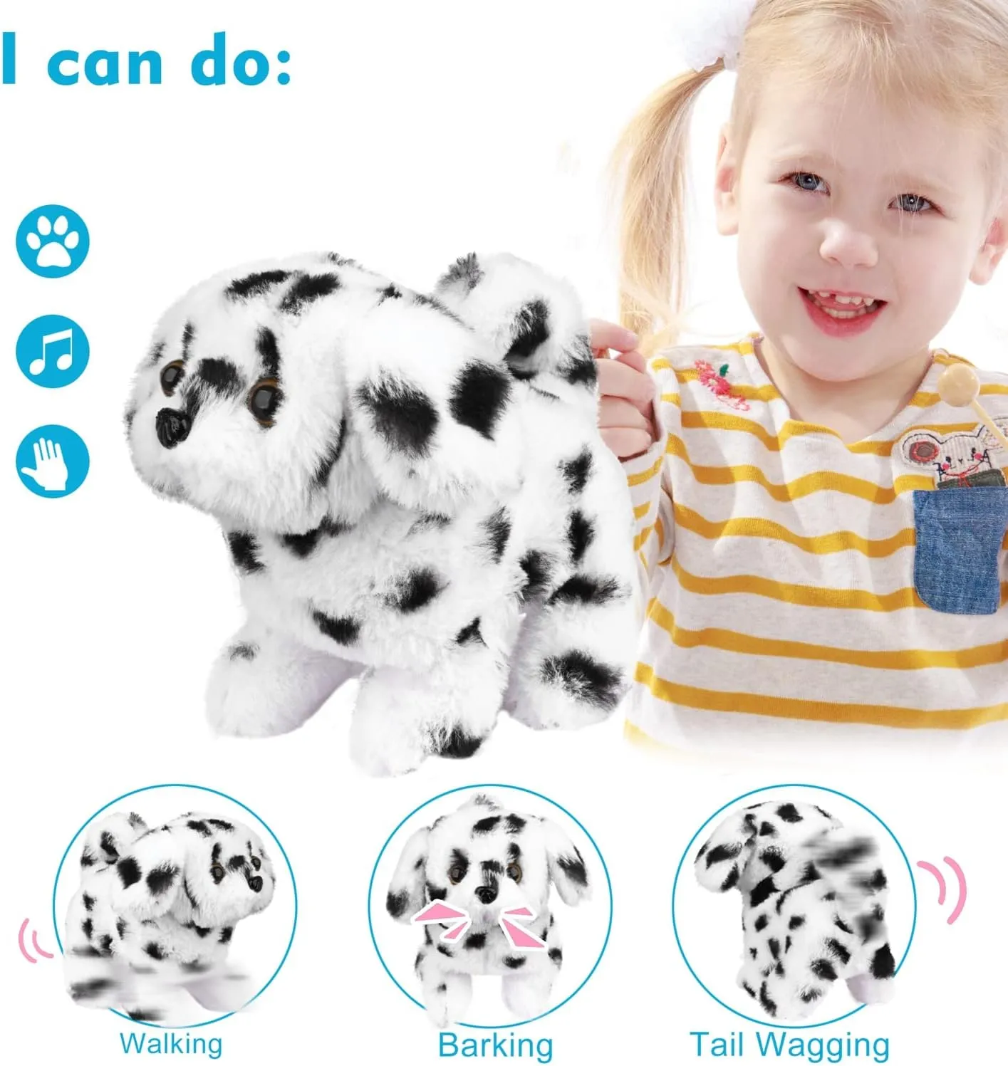 WorWoder Plush Teddy Toy Puppy Electronic Interactive Pet Dog - Walking, Barking, Tail Wagging, Stretching Companion Animal for Kids (Dalmatians)