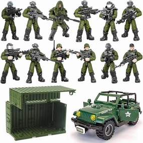 WW2 Building Block Army Military Toy with 4 Military Figures and Armor, Thunder Containers, Command Operations, Battle Sets for Kids