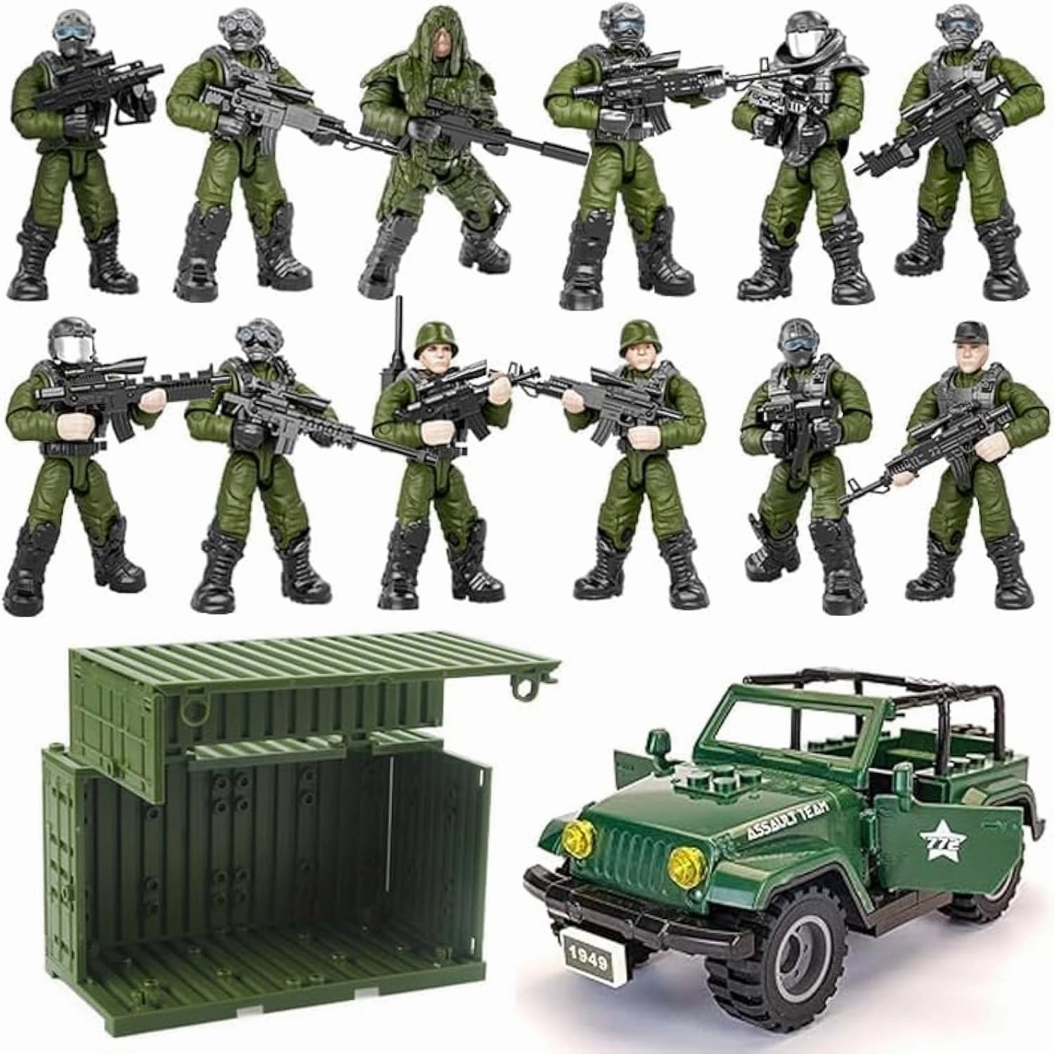 WW2 Building Block Army Military Toy with 4 Military Figures and Armor, Thunder Containers, Command Operations, Battle Sets for Kids