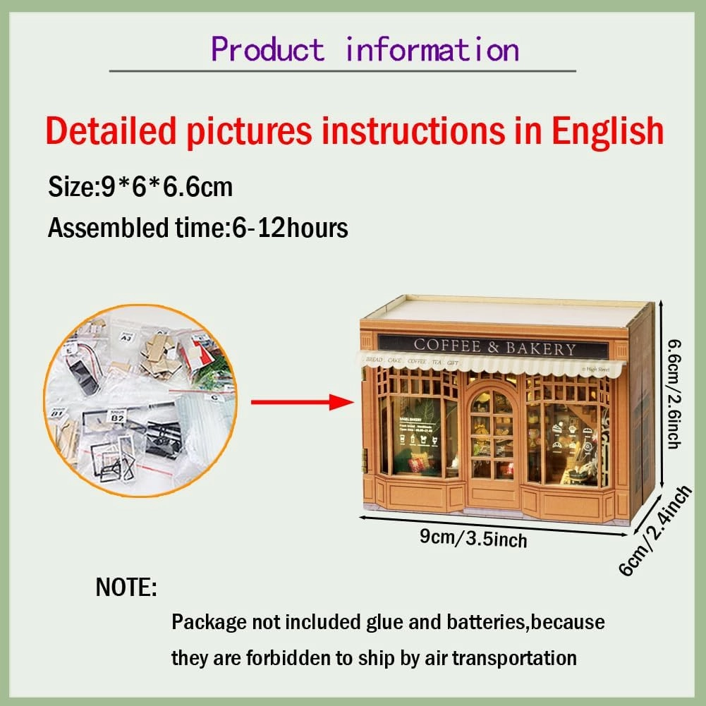 WYD DIY Miniature Fantasy Cube Series Mini Small House Kit Miniature Dollhouse Furniture Kit Puzzle Assembly Doll House with LED Lights Creative Home Decoration (Bagel Time)