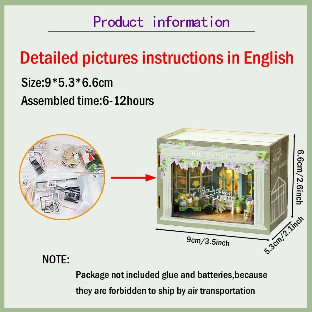 WYD DIY Miniature Fantasy Cube Series Mini Small House Kit Miniature Dollhouse Furniture Kit Puzzle Assembly Doll House with LED Lights Creative Home Decoration (Molly Garden)