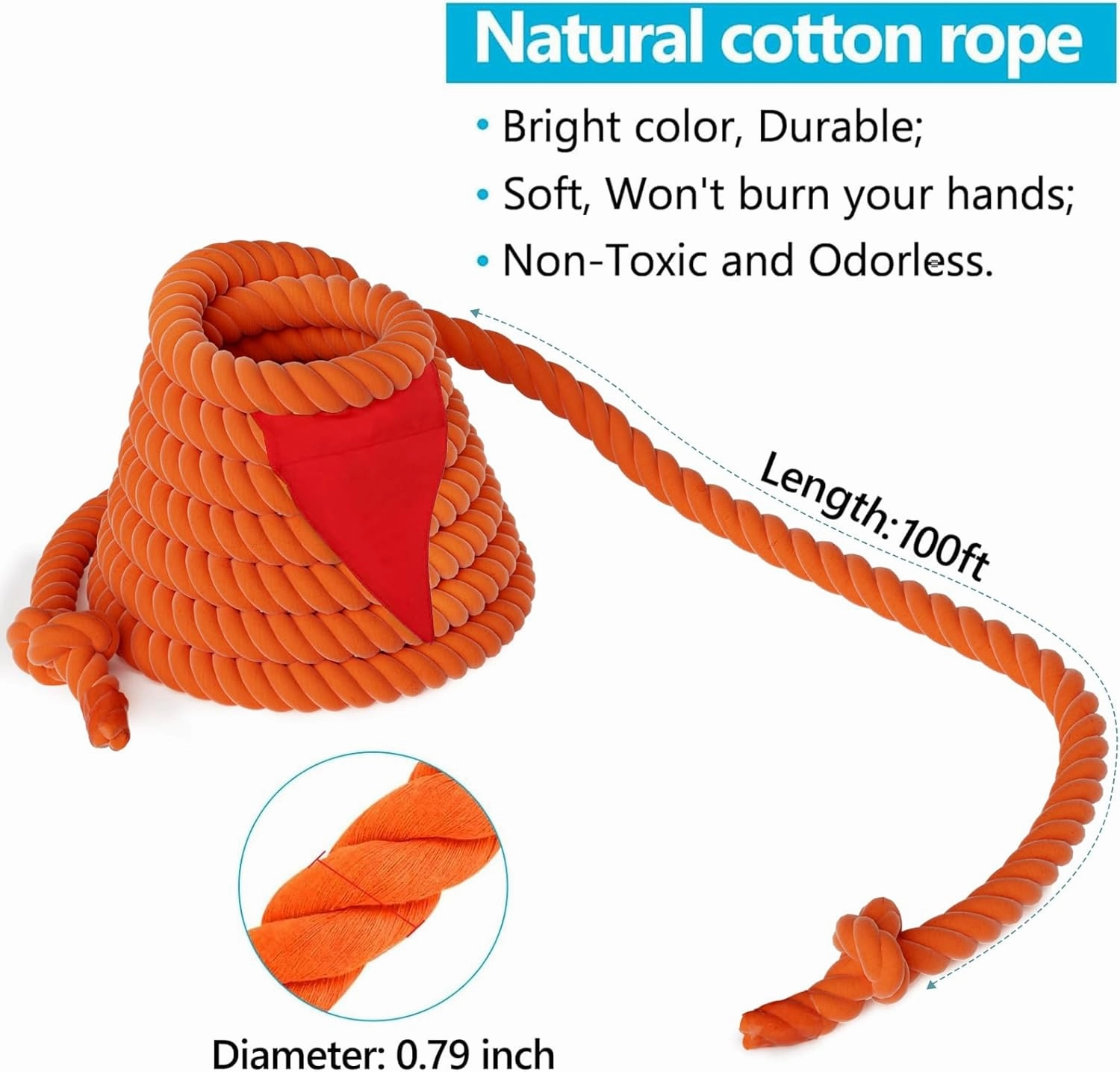 X XBEN Tug of War Rope with Flag for Kids 40FT, Teens and Adults, Soft Cotton Rope Games for Team Building Activities, Family Reunion, Birthday Party Orange