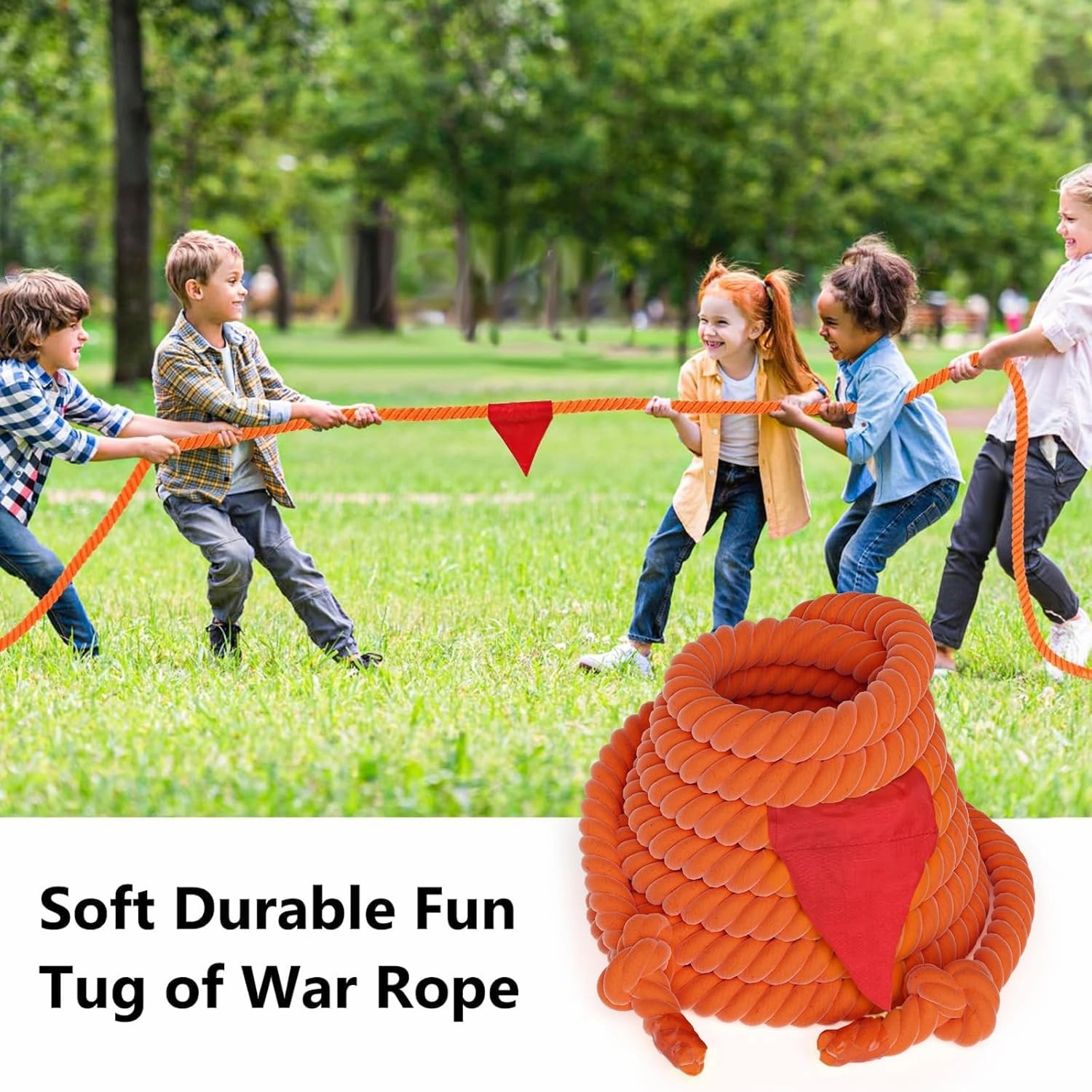 X XBEN Tug of War Rope with Flag for Kids 40FT, Teens and Adults, Soft Cotton Rope Games for Team Building Activities, Family Reunion, Birthday Party Orange