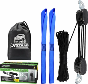 XSTRAP STANDARD 50 Feet Rope Hoist, Heavy-Duty 2000LB Wheel Block and Tackle Pulley System for Lifting Heavy Objects, for Garage Warehouse Building Automotive, Black