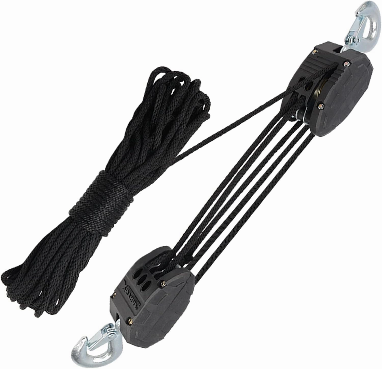 XSTRAP STANDARD 50 Feet Rope Hoist, Heavy-Duty 2000LB Wheel Block and Tackle Pulley System for Lifting Heavy Objects, for Garage Warehouse Building Automotive, Black