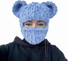 Y2k Knit Balaclava Face Mask for Women Men Bunny Ear Horn Ski Scarf Winter Warm Hat Knit Skull Beanie for Halloween