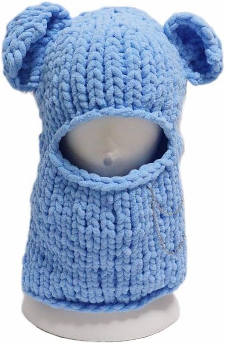 Y2k Knit Balaclava Face Mask for Women Men Bunny Ear Horn Ski Scarf Winter Warm Hat Knit Skull Beanie for Halloween