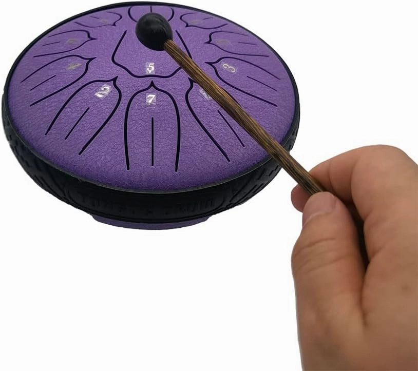 Yahpetes Steel Tongue Drum - 6 Inch, 11 Note, Purple with Mallets and Storage Bag