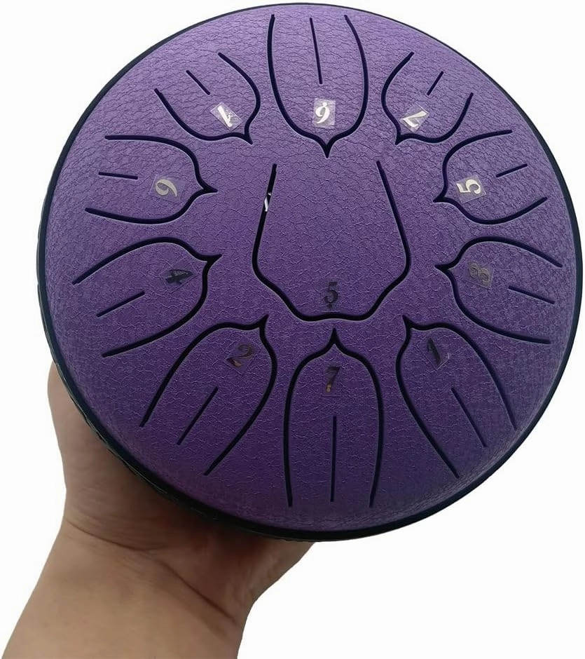 Yahpetes Steel Tongue Drum - 6 Inch, 11 Note, Purple with Mallets and Storage Bag
