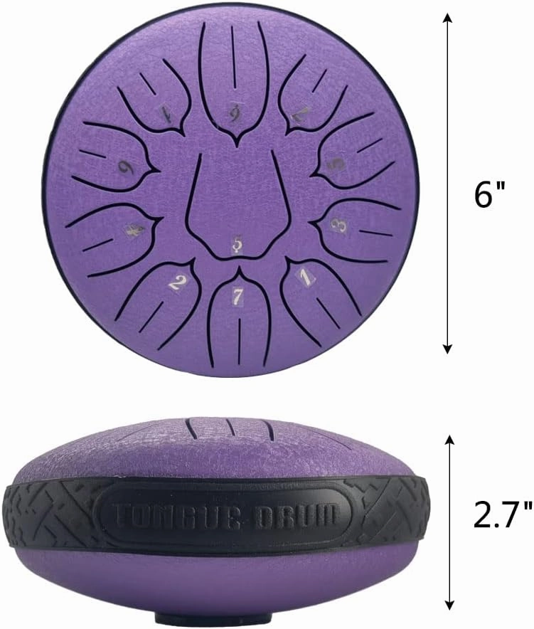 Yahpetes Steel Tongue Drum - 6 Inch, 11 Note, Purple with Mallets and Storage Bag