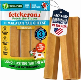 Yak Cheese Himalayan Dog Chews – Long Lasting, Odorless, Natural Dog Bones - High Protein, No GMO Treat – Made with Real Himalayan Salt and Yak Milk for Medium and Small Dogs - 3 Sticks