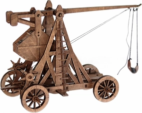 YAQUMW The Mini Counterweight Trebuchet with Four Wheels Europe Medieval Siege Weapon DIY 3D Wooden Puzzle Mechanical Model Kits STEM Projects Tabletop Toys