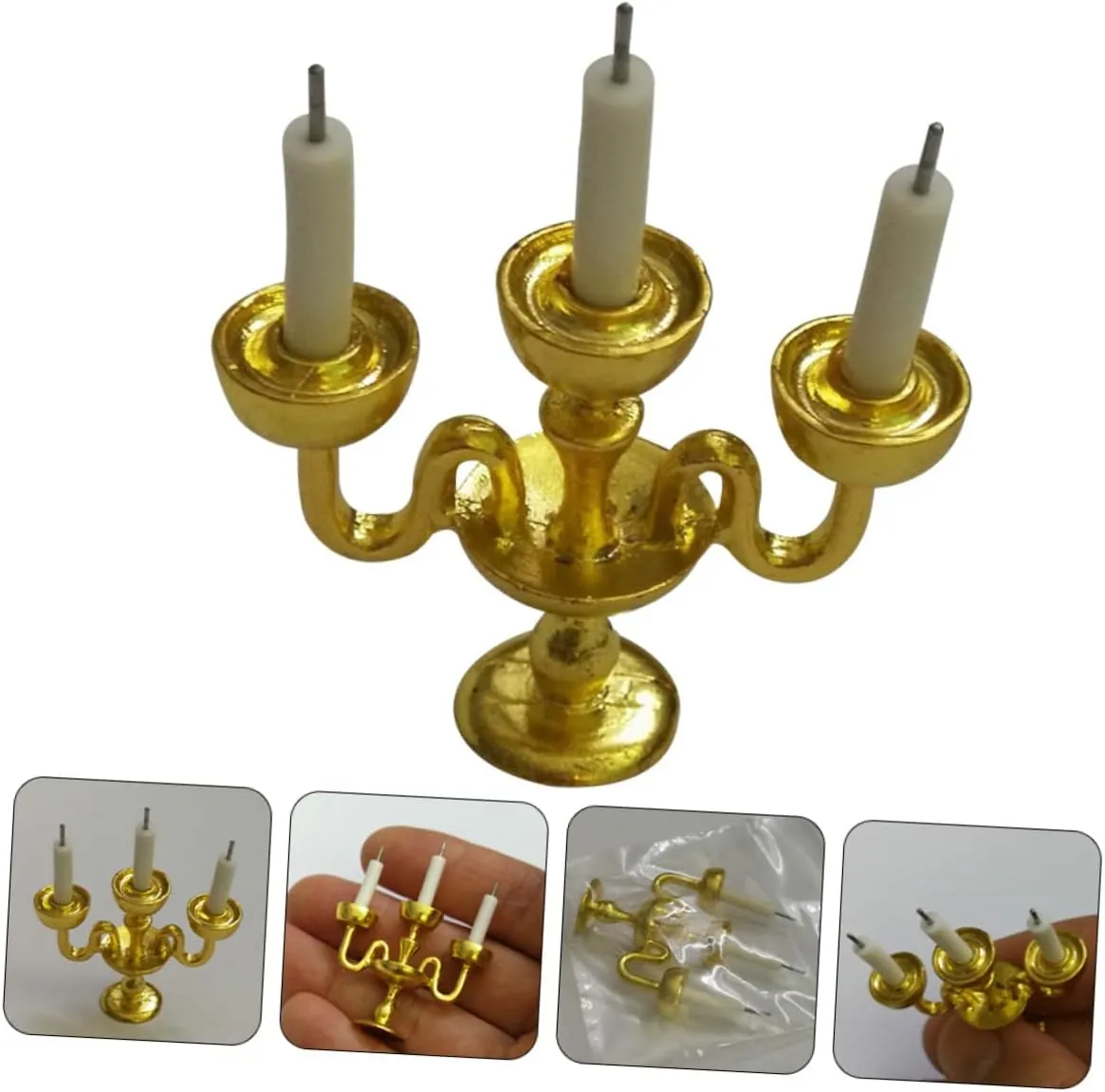 Yardwe 4pcs Miniature Candle Stick Holders for Dollhouse Decor Realistic House Candlestick Models Compact and Lightweight Taper Candle Holders for DIY Miniature Furniture and Accessories