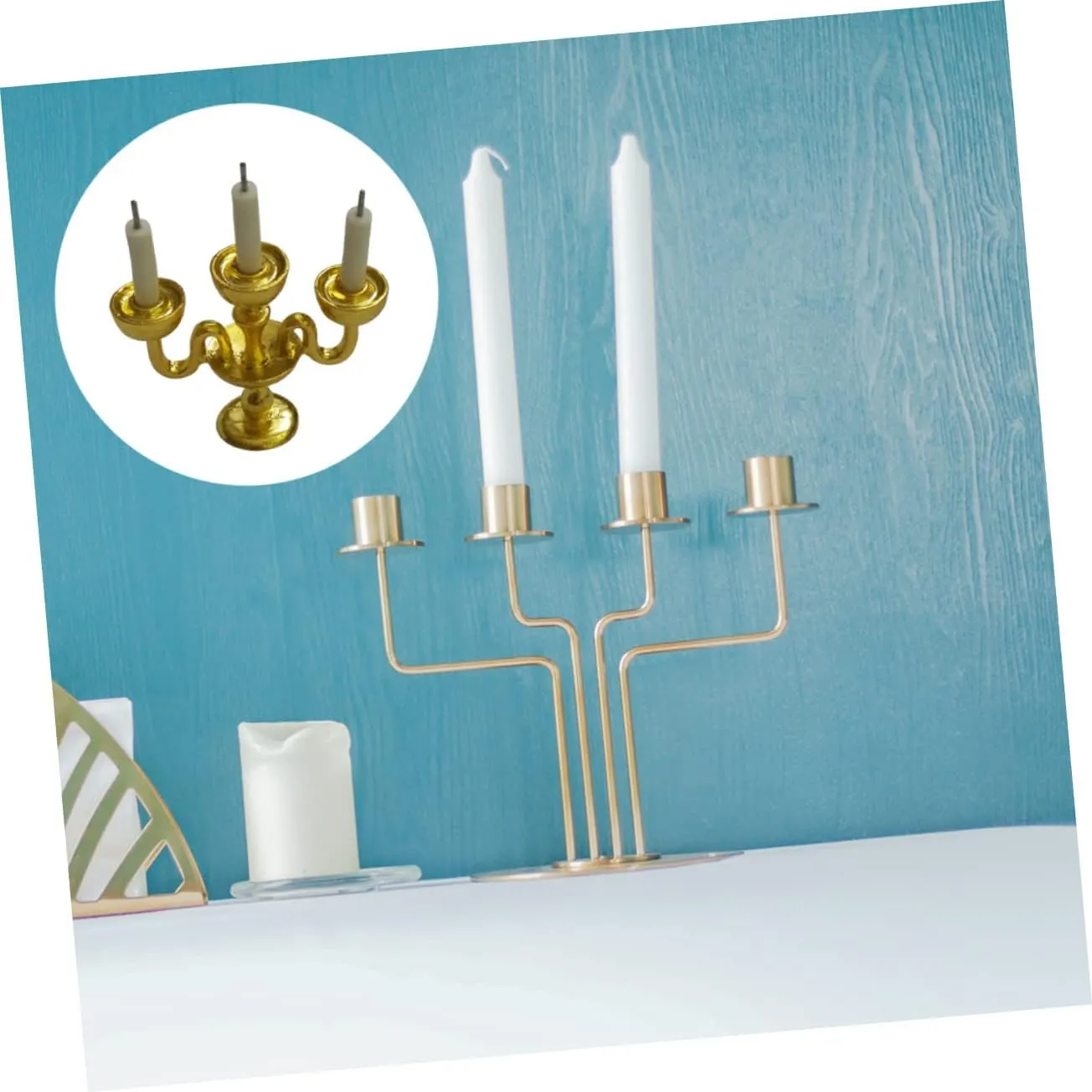 Yardwe 4pcs Miniature Candle Stick Holders for Dollhouse Decor Realistic House Candlestick Models Compact and Lightweight Taper Candle Holders for DIY Miniature Furniture and Accessories