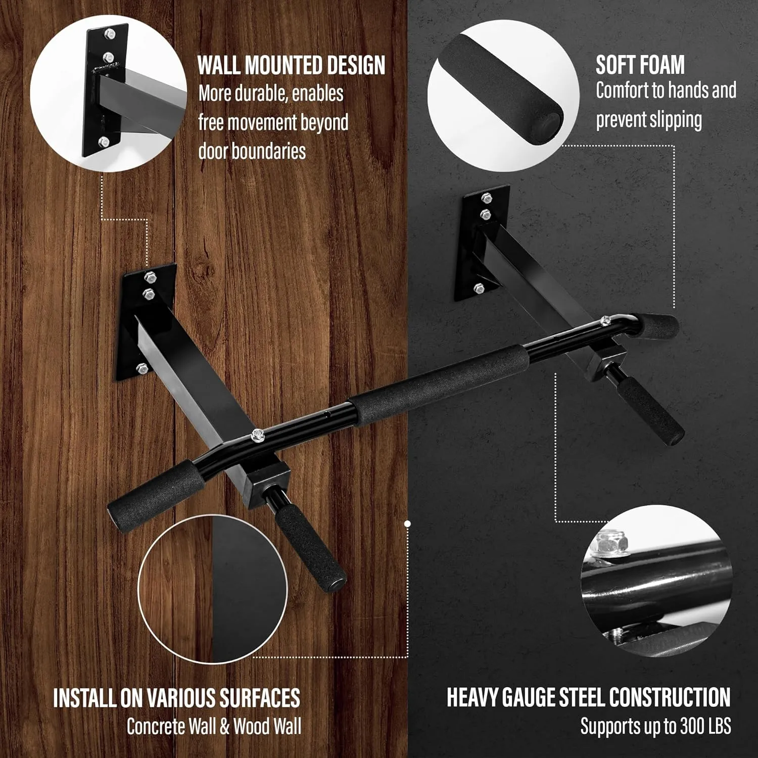 Yes4All Pull Up Bar Wall Mounted - Multifunctional Wall Mounted Pull Up Bar for Home Gym Workout Strength Training Equipment