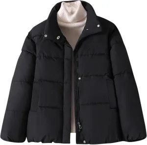 YRAETENM Womens Puffer Jacket Winter Warm Zip up Padded Coat Casual Stand Collar Quilted down Jackets Outerwear with Pockets