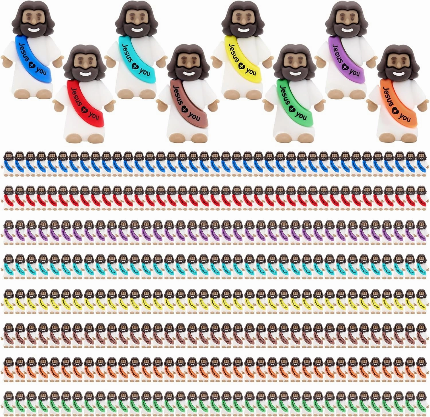 YuDanae Brown Mini Jesus Figures Rubber Jesus Figurines Toys in Bulk Religious Party Favors Sunday School Craft Baptism Gifts for Easter Egg Stuffers (Multicolor, 300pcs)