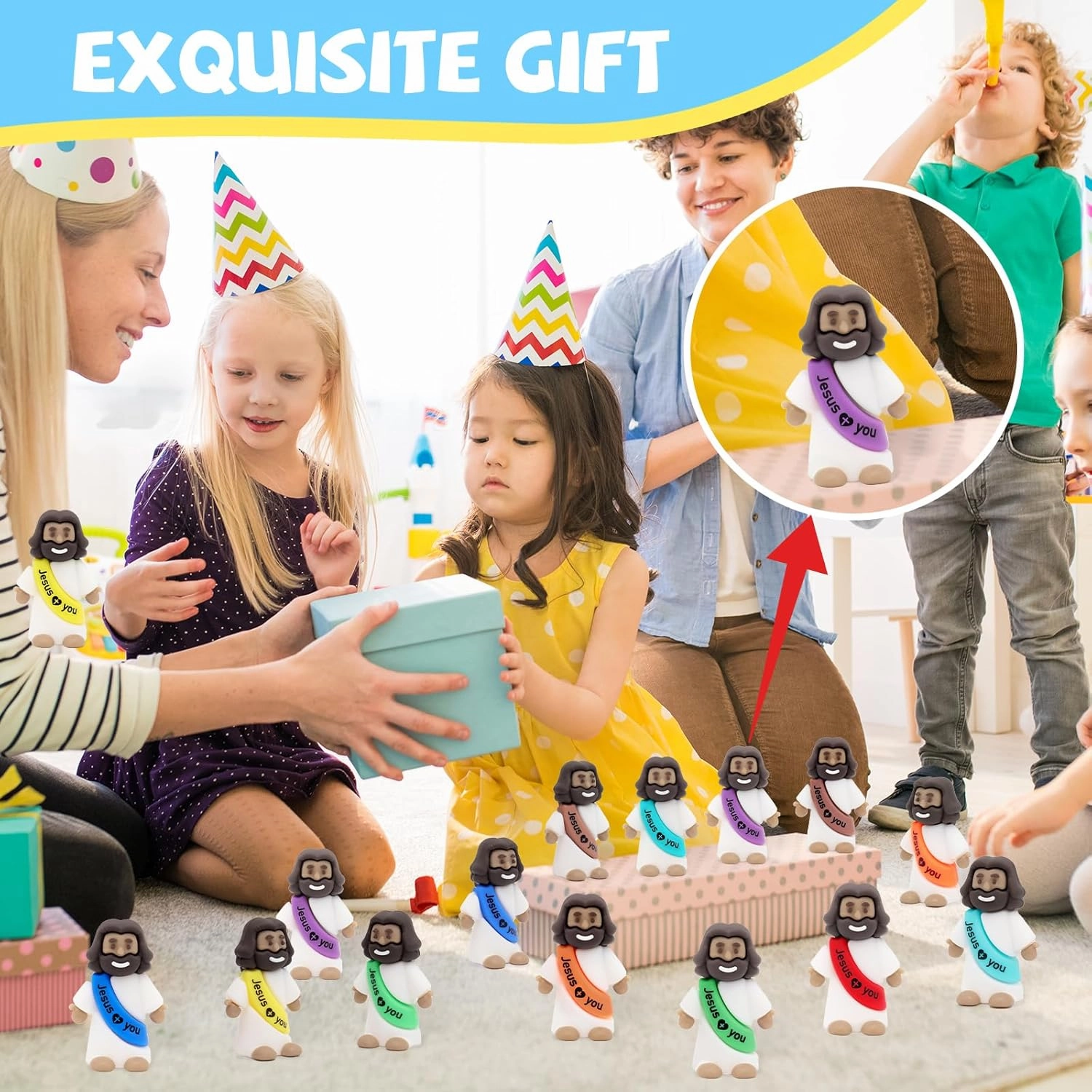 YuDanae Brown Mini Jesus Figures Rubber Jesus Figurines Toys in Bulk Religious Party Favors Sunday School Craft Baptism Gifts for Easter Egg Stuffers (Multicolor, 300pcs)
