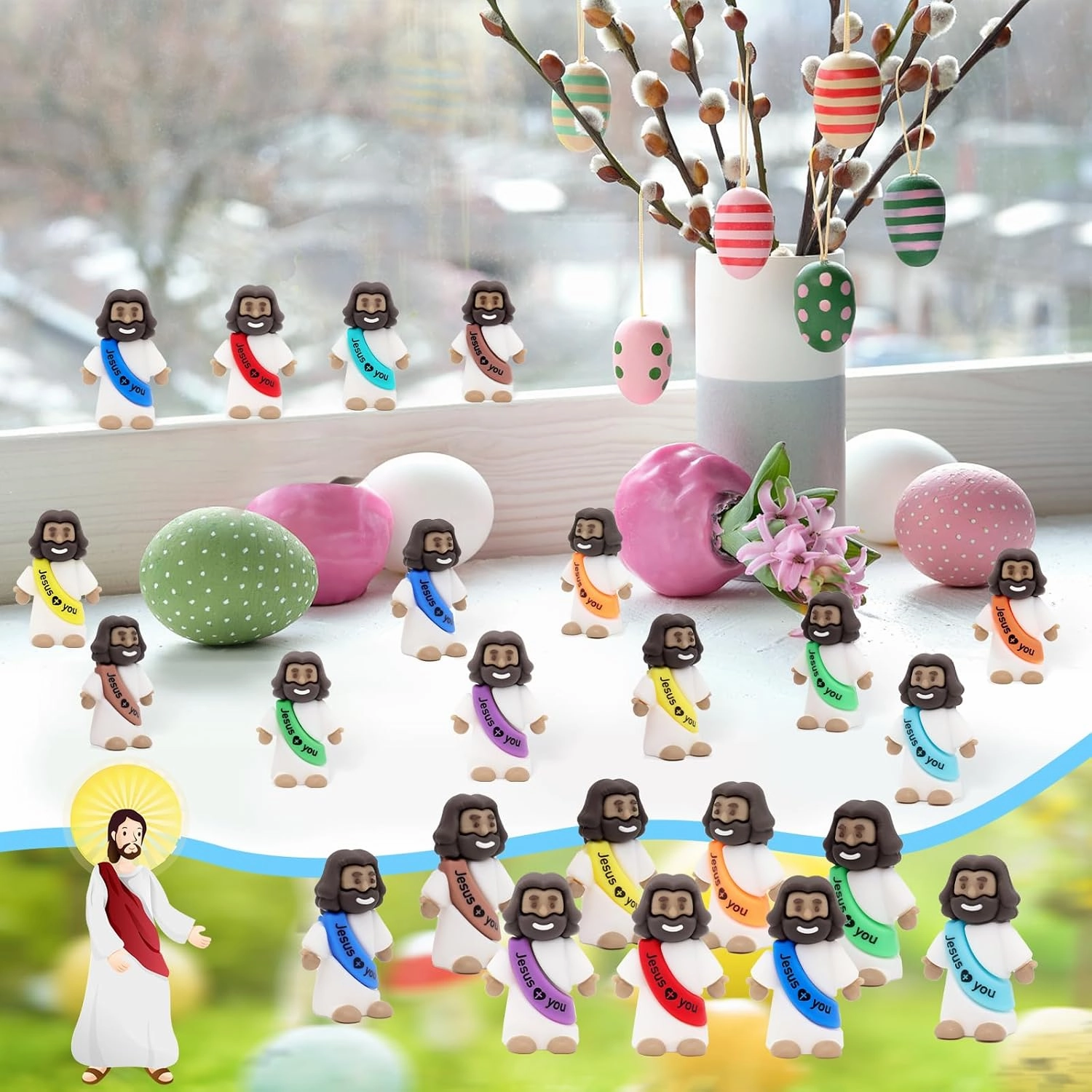 YuDanae Brown Mini Jesus Figures Rubber Jesus Figurines Toys in Bulk Religious Party Favors Sunday School Craft Baptism Gifts for Easter Egg Stuffers (Multicolor, 300pcs)