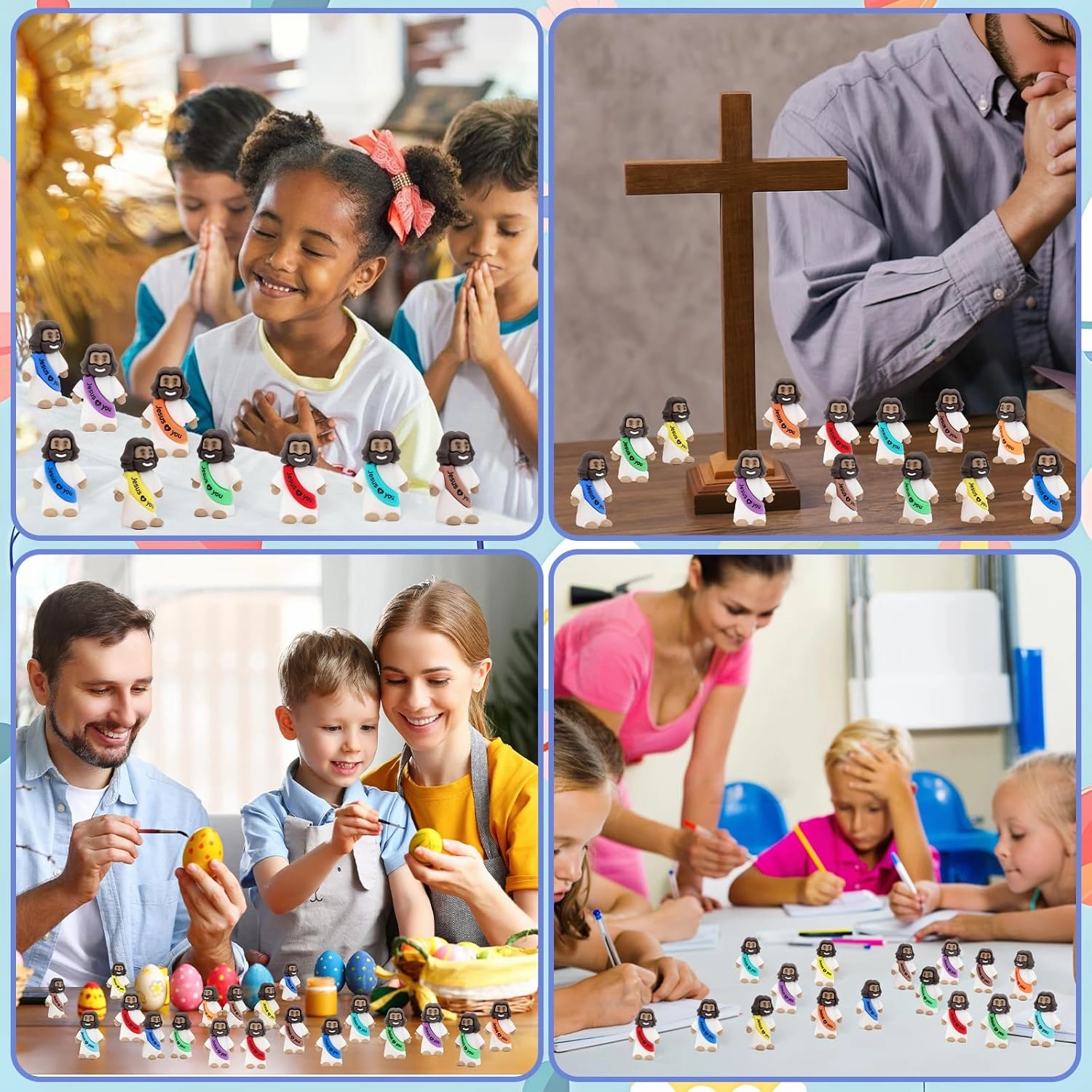 YuDanae Brown Mini Jesus Figures Rubber Jesus Figurines Toys in Bulk Religious Party Favors Sunday School Craft Baptism Gifts for Easter Egg Stuffers (Multicolor, 300pcs)