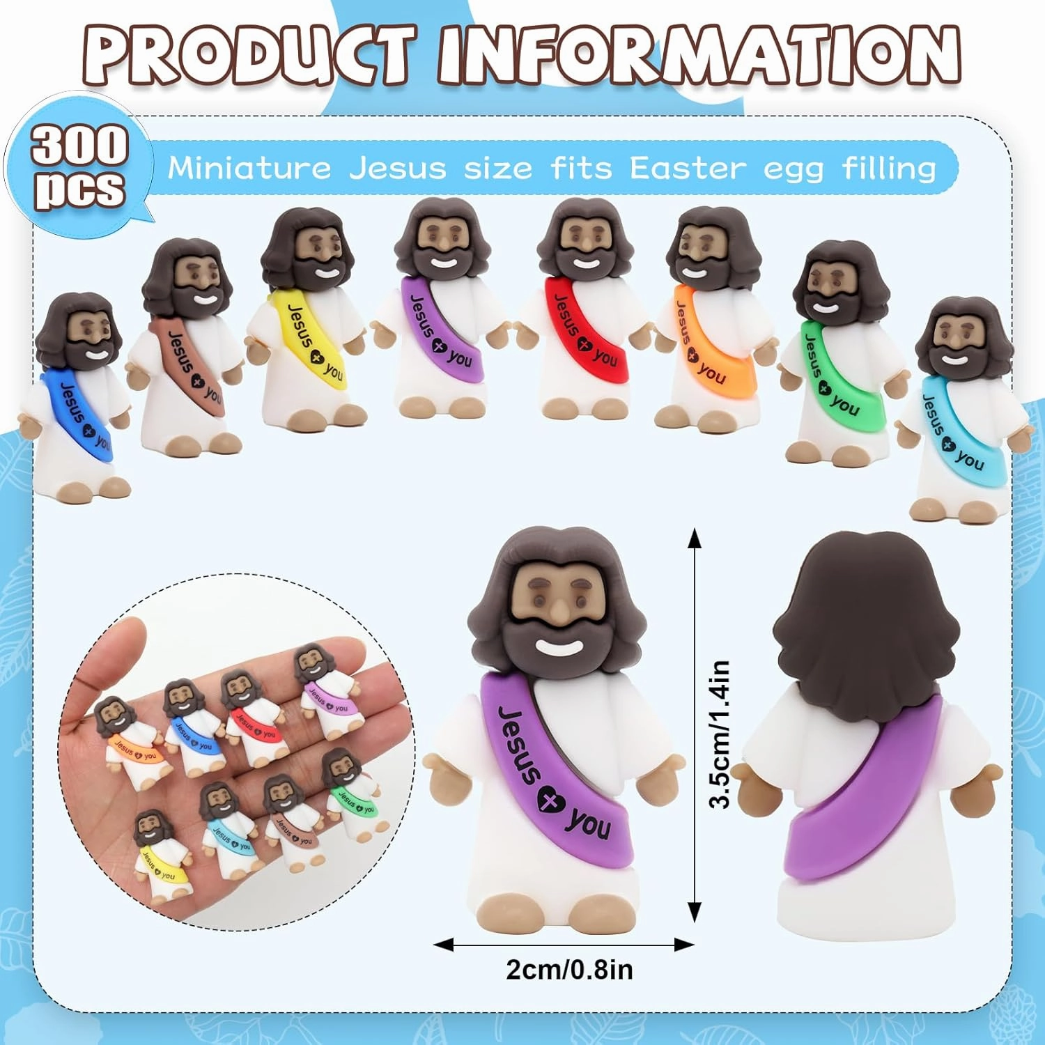 YuDanae Brown Mini Jesus Figures Rubber Jesus Figurines Toys in Bulk Religious Party Favors Sunday School Craft Baptism Gifts for Easter Egg Stuffers (Multicolor, 300pcs)