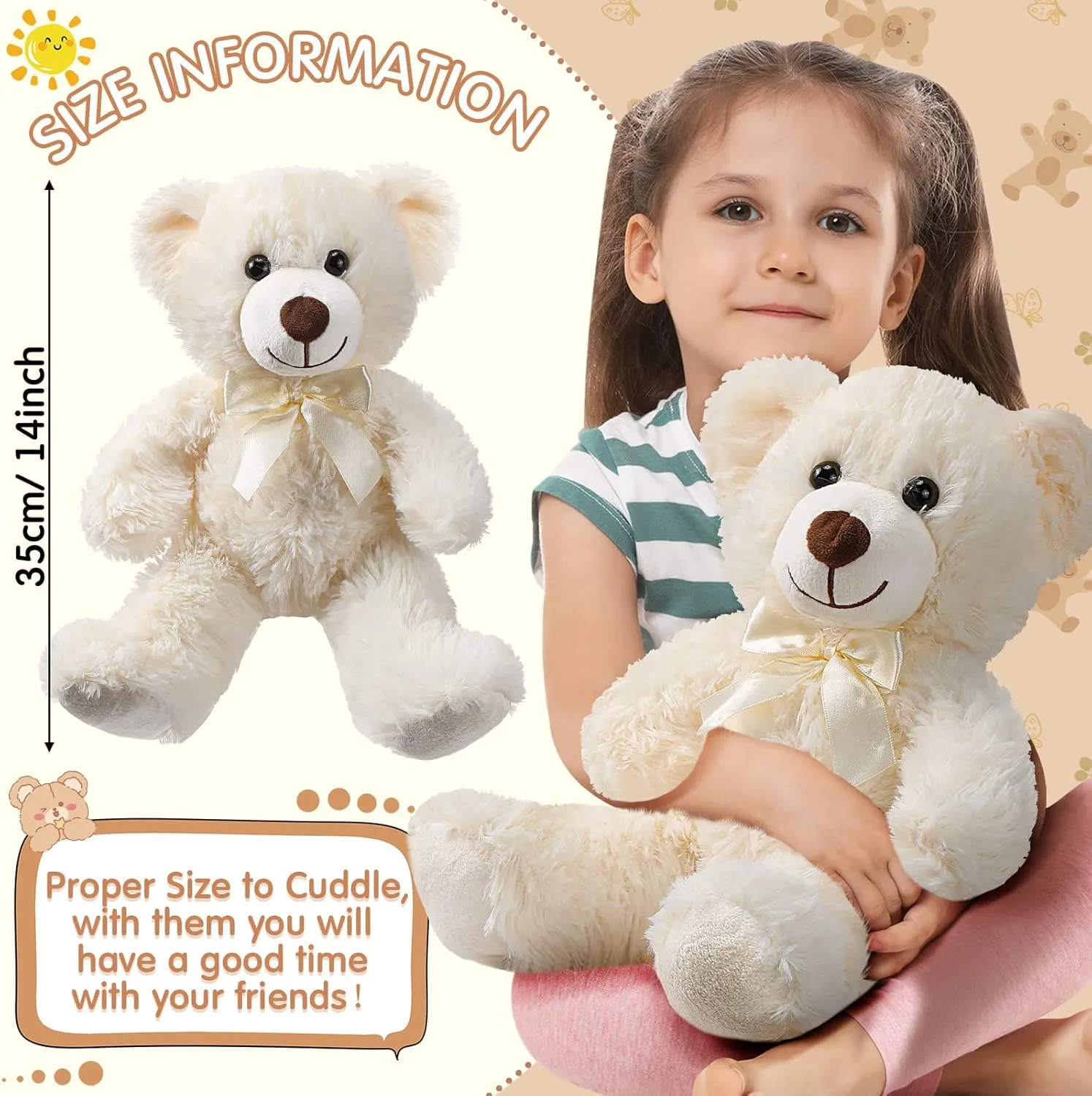Zhanmai 18 Pcs 14 Inch Bears Stuffed Animal 2025 Graduation Gifts Bulk Plush Bear Toys for Birthday Baby Shower Party Favor(Light Brown, Dark Brown, White)