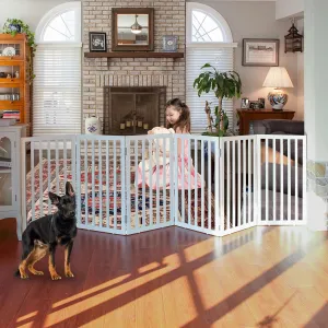 ZJSF Freestanding Indoor Dog Gate for House Foldable Wood White Puppy Gate for Doorways Pet Gate for Stairs Extra Wide Pet Fence 32" Height 6 Panels