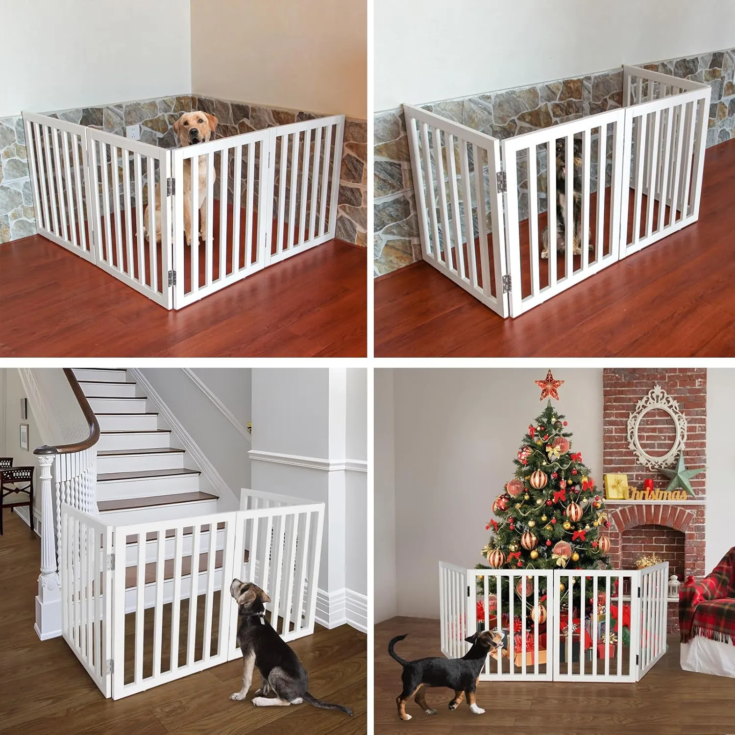 ZJSF Freestanding Indoor Dog Gate for House Foldable Wood White Puppy Gate for Doorways Pet Gate for Stairs Extra Wide Pet Fence 32" Height 6 Panels