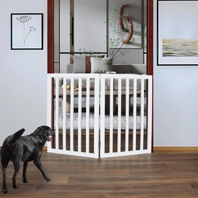 ZJSF Freestanding Indoor Dog Gate for House Foldable Wood White Puppy Gate for Doorways Pet Gate for Stairs Extra Wide Pet Fence 32" Height 2 Panels