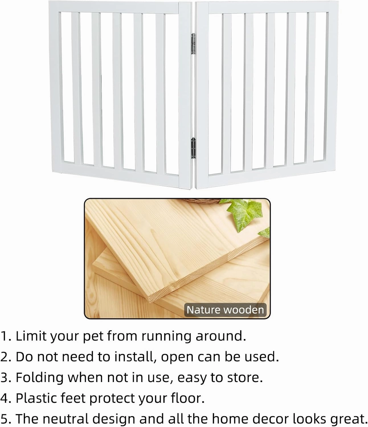 ZJSF Freestanding Indoor Dog Gate for House Foldable Wood White Puppy Gate for Doorways Pet Gate for Stairs Extra Wide Pet Fence 32" Height 2 Panels