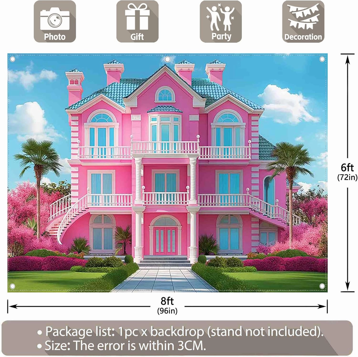ZTHMOE Fabric 8x6ft Pink House Photography Backdrop Princess Castle Mansion Toy Background Summer Tropical Kids Dream Party Decorations Girl Birthday Photo Booth