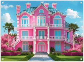 ZTHMOE Fabric 8x6ft Pink House Photography Backdrop Princess Castle Mansion Toy Background Summer Tropical Kids Dream Party Decorations Girl Birthday Photo Booth