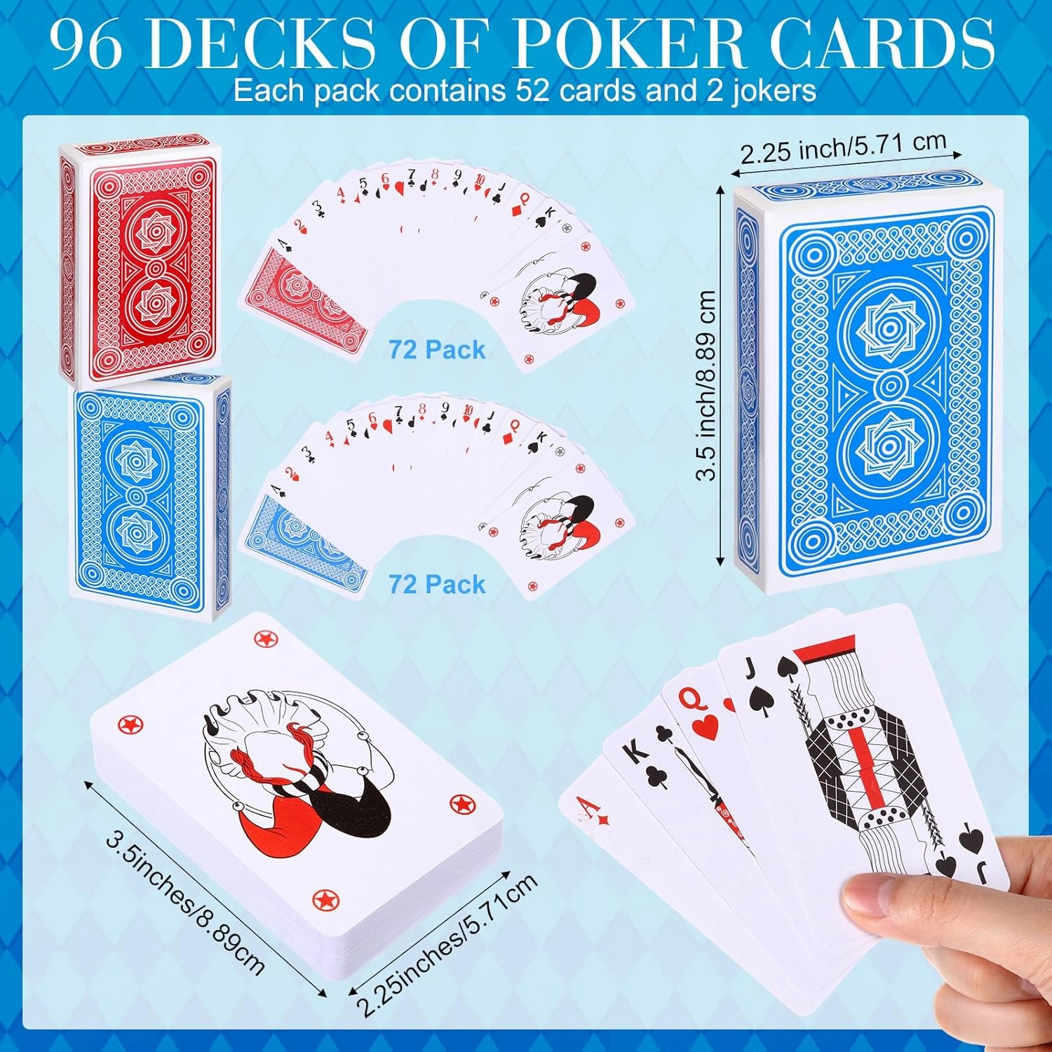 Zubebe 96 Pack Playing Cards Bulk Deck of Cards 2.25 Inch x 3.5 Inch Poker Size Standard Index Red and Blue Travel Playing Item for Activities Party Supplies Games Novelty Gift